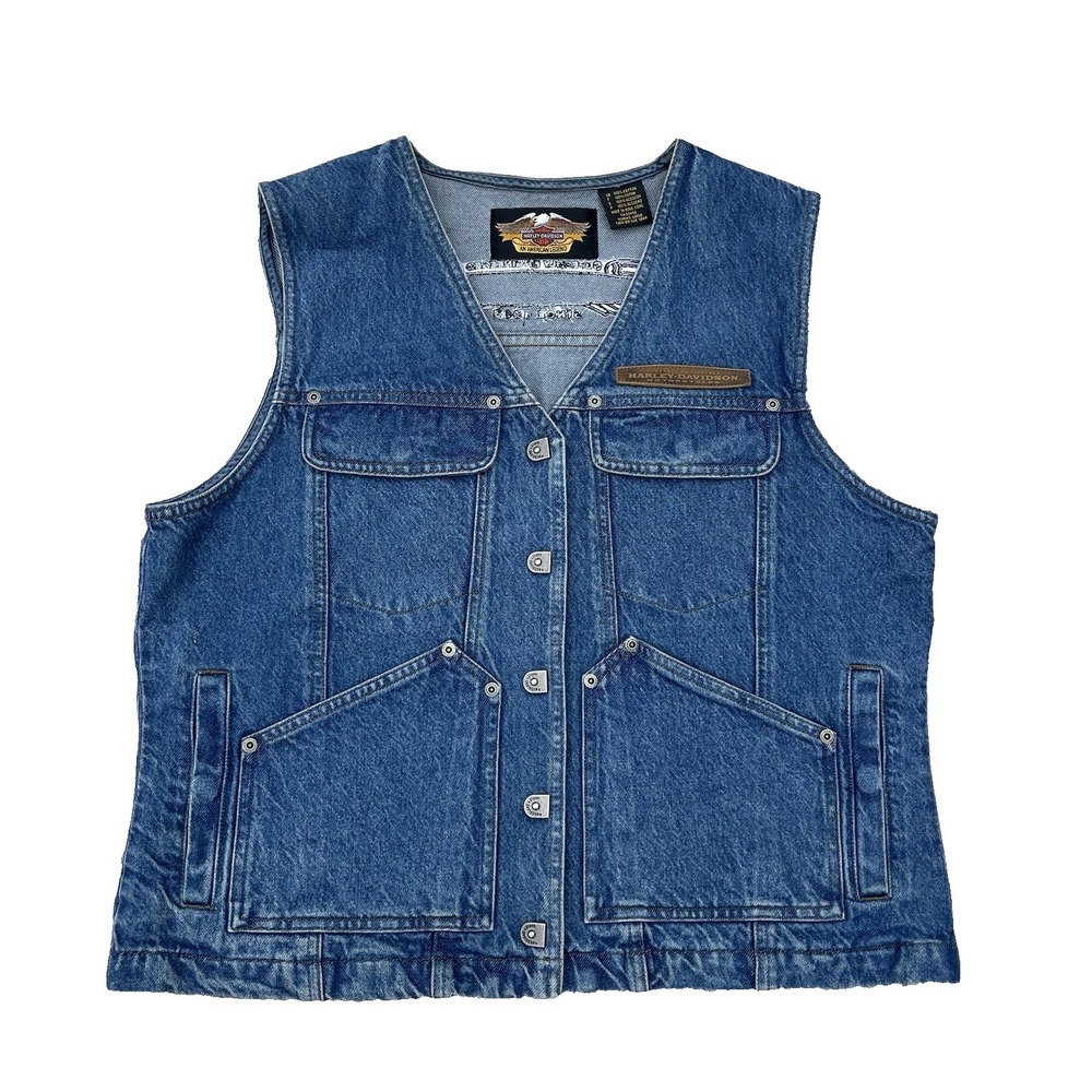 Vintage Harley Davidson Motorcycle Vest L Trucker Denim Jean Sleeveless Jacket